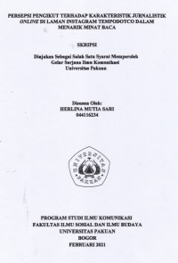 Image of SKRIPSI : Pengaruh Pengikut Terhadap Karakteristik Jurnalistik Online DI Laman Instagram Tempodotco Dalam Menarik Minat Baca