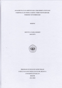 SKRIPSI: Analisis Wacana Kritis pada Teks Berita tentang Pariwisata di Media Daring Tribunnews Bogor Periode November 2021