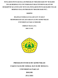 SKRIPSI: Pengaruh Penyiar dalam Program “Bogor Hari Ini” di Radio Tegar Beriman 95.3 FM terhadap Sikap Pendengar (Studi Deskriptif Kuantitatif tentang Pengaruh Penyiar Radio Tegar Beriman dalam Program 