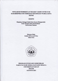 SKRIPSI: Pengaruh Pemberitaan Reaksi Vaksin Covid-19 di Radardepok.com terhadap Kecemasan Warga Kota Depok