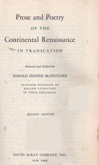 Prose and Poetry of the Continental Renaissance in Translation