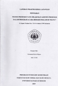 PKL: Proses produksi yang dilakukan asisten produksi dalam program acara redaksi malam di Trans 7, jalan Kapten Tendean Kav. 12-14 A Jakarta 12790