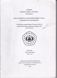 PKL:Peran Editor dalam mengedit berita warta parlemen Di TVRI Parlemen