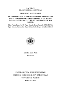 E-PKL: Aktivitas humas pemerintah bidang kebudayaan dinas pariwisata dan kebudayaan kota Bogor dalam program Culture Go To School SMPN14 Bogor