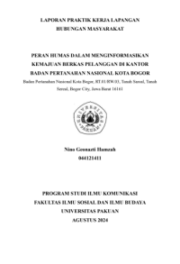 E-PKL: Peran humas dalam menginformasikan kemajuan berkas pelanggan di kantor Badan Pertahanan Nasional Kota Bogor