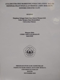 SKRIPSI: Analisis Strategi Marketing Public Relations dalam Meningkatkan Penjualan Produk Lampu Hori di PT. Honoris Industri Ciawi