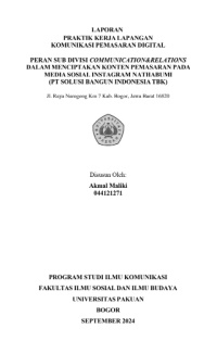 E-PKL: Peran sub divisi communication & relations dalam menciptakan konten pemasaran pada media sosial Instagram Nathabumi (PT SOLUSI  BANGUN INDONESIATBK)