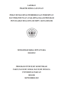 E-PKL: Peran Humas Dinas Pemberdayaan Perempuan dan Perlindungan Anak (DP3A) dalam Program Pencegahan Bullying di SMPN 1 Kota Bogor