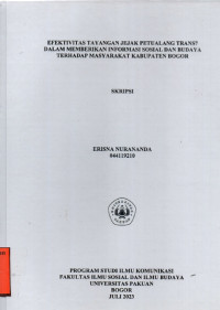 SKRIPSI: Efektivitas tayangan jejak petualang Trans7 dalam memberikan informasi Sosial dan Budaya terhadap masyarakat Kabupaten Bogor.