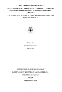 Image of E-PKL: Peran sosial media specialist dalam pembuatan konten Security  Awareness pada instagram diskominfo Kota Bogor
